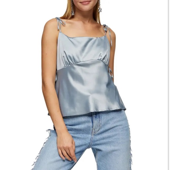 TOPSHOP Gray Silky Tie Camisole Top - Picture 1 of 15